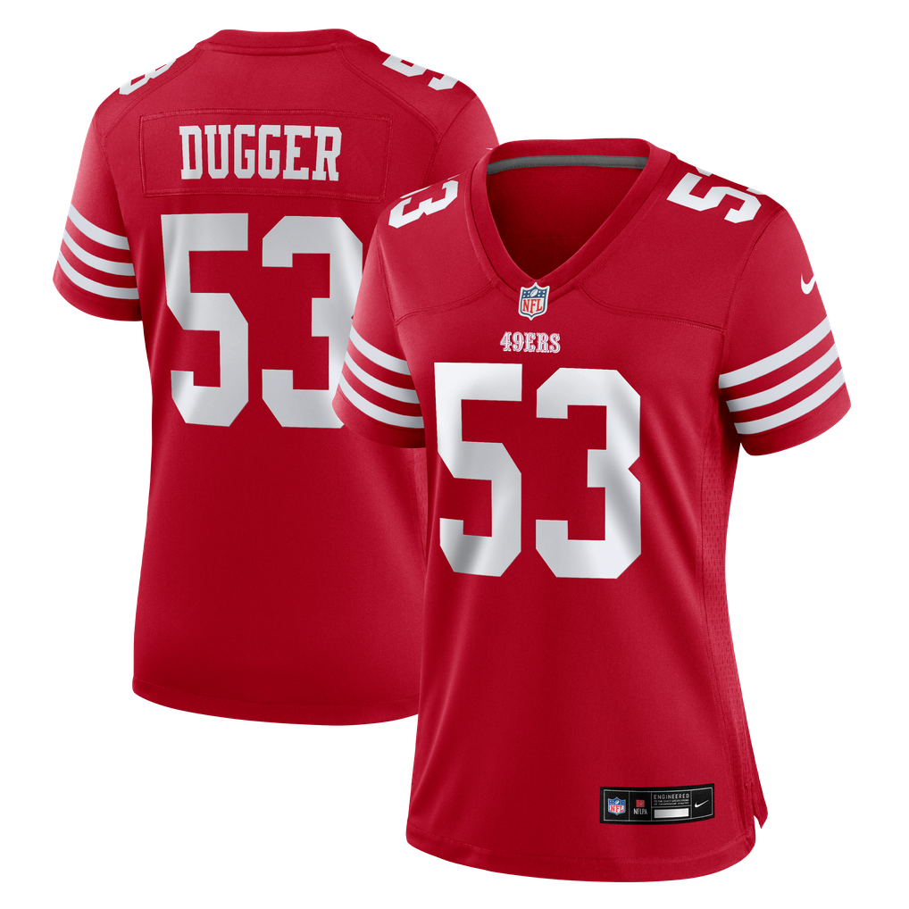 Women's San Francisco 49ers Jaden Dugger Nike Scarlet Team Game Jersey - Image 1