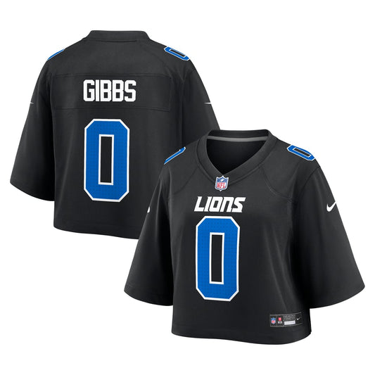 Women's Detroit Lions Jahmyr Gibbs Nike Black Cropped Fashion Game Jersey - Image 1
