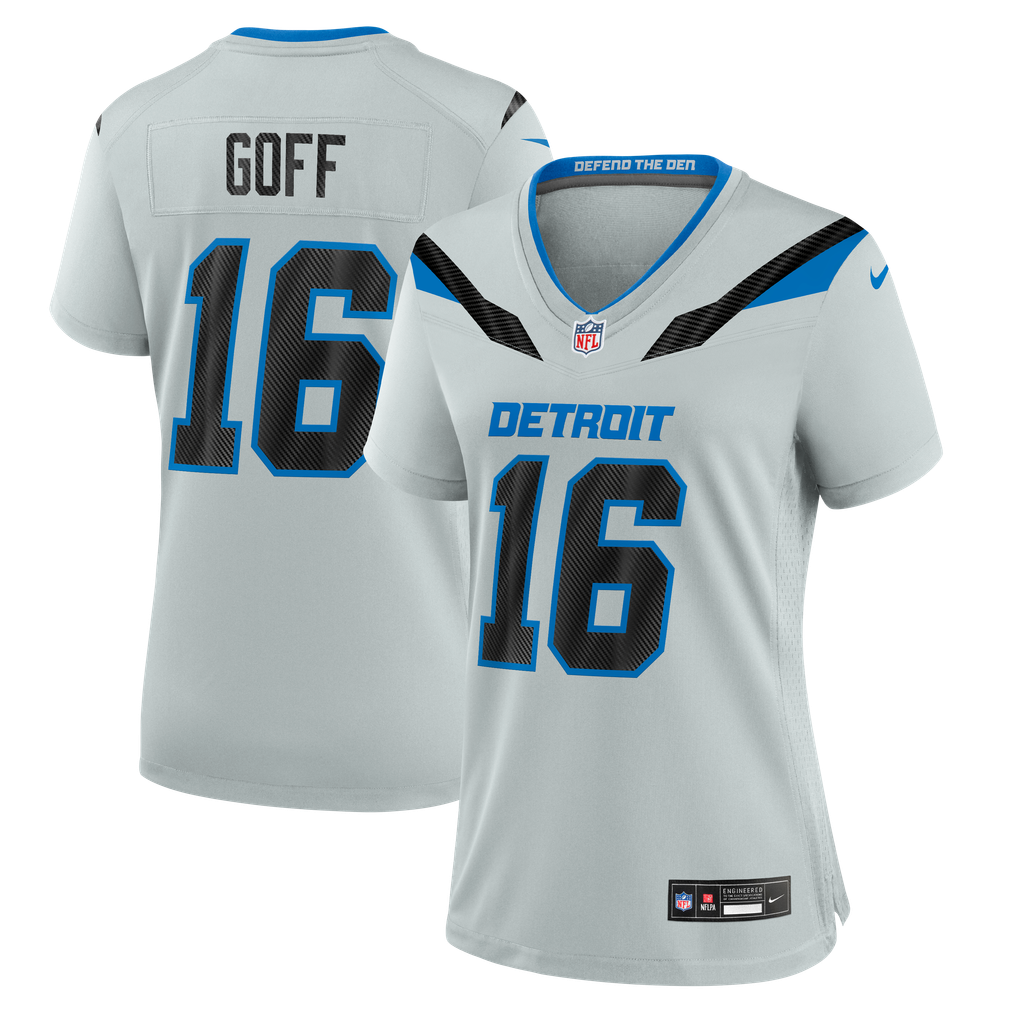Women's Detroit Lions Jared Goff Nike Silver 2026 Rivalries Collection Game Jersey - Image 1