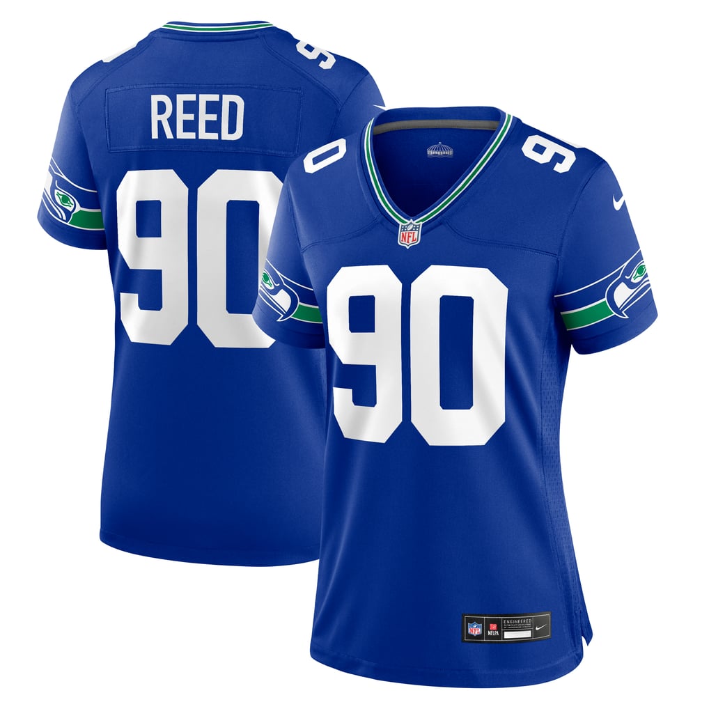 Women's Seattle Seahawks Jarran Reed Nike Royal Throwback Player Game Jersey - Image 2