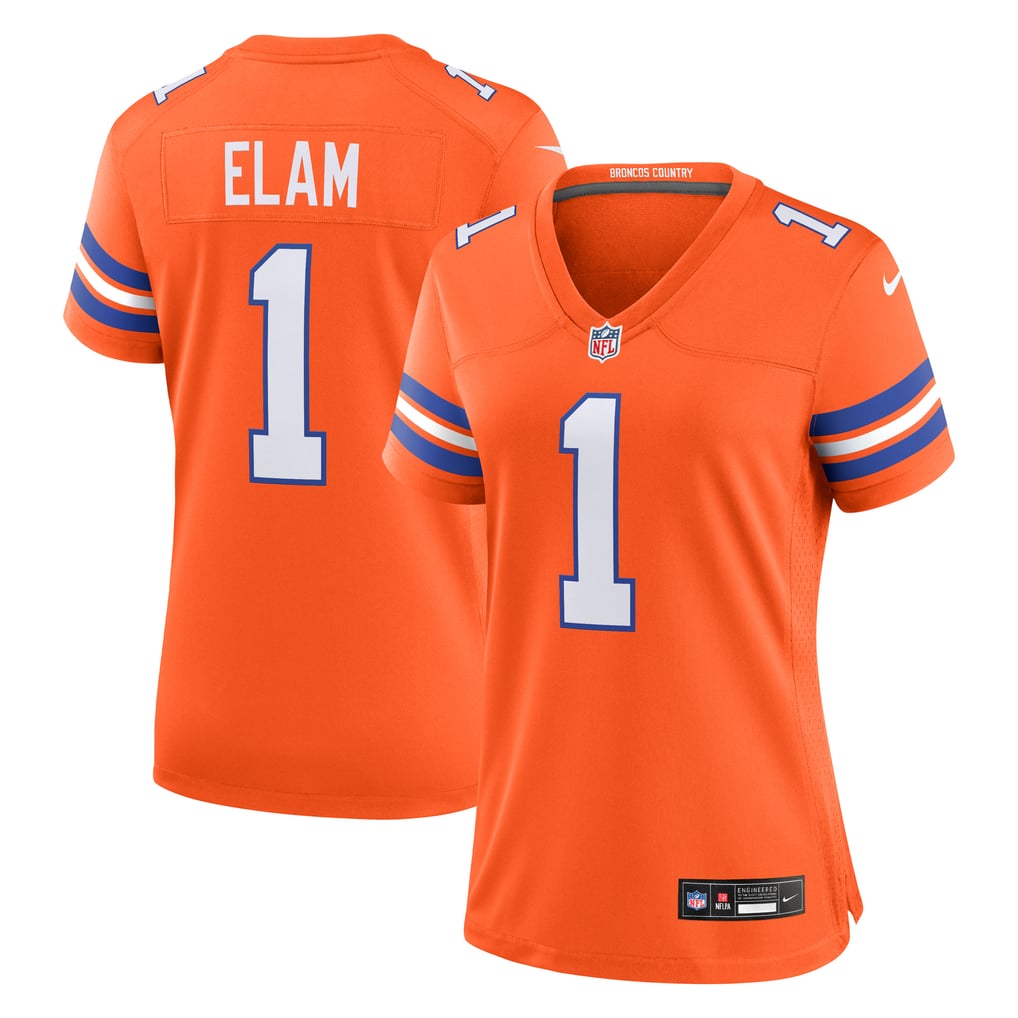 Women's Denver Broncos Jason Elam Nike Orange Mile High Collection 1977 Throwback Retired Player Game Jersey - Image 1