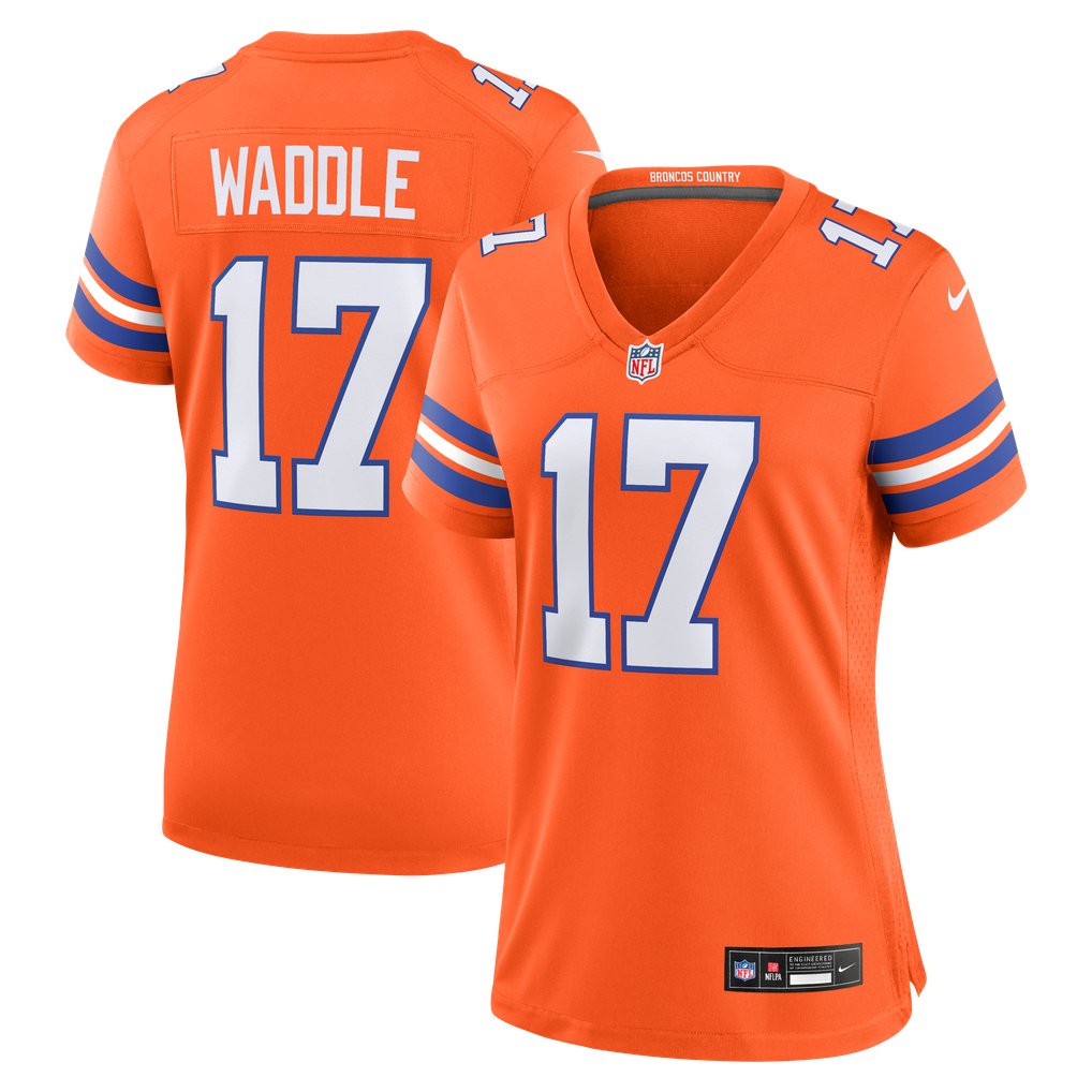 Women's Denver Broncos Jaylen Waddle Nike  Orange Mile High Collection 1977 Throwback Game Jersey - Image 1