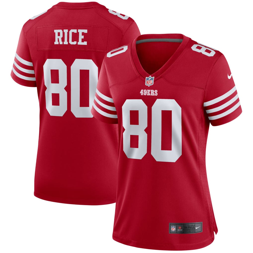 Women's San Francisco 49ers Jerry Rice Nike Scarlet Retired Player Game Jersey - Image 1