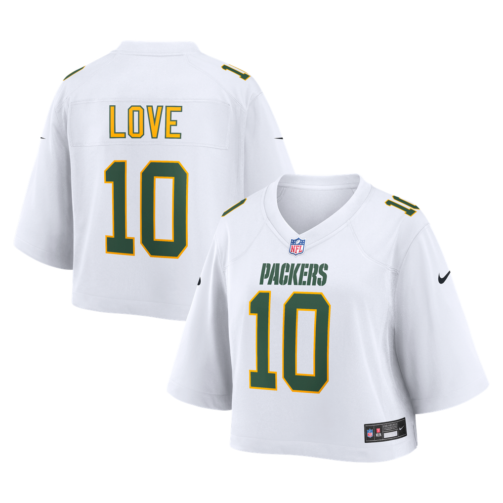 Women's Green Bay Packers Jordan Love Nike White Cropped Fashion Game Jersey - Image 1