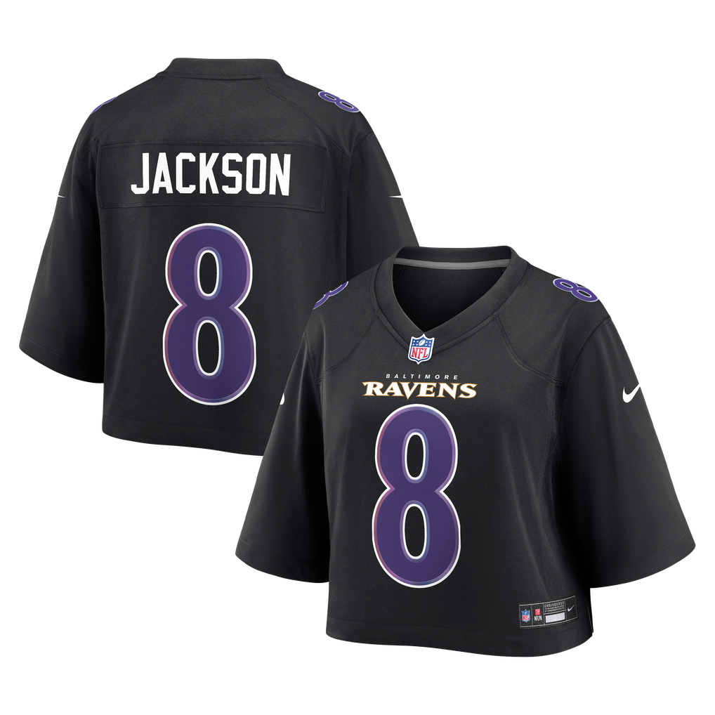 Women's Baltimore Ravens Lamar Jackson Nike Black Cropped Fashion Game Jersey