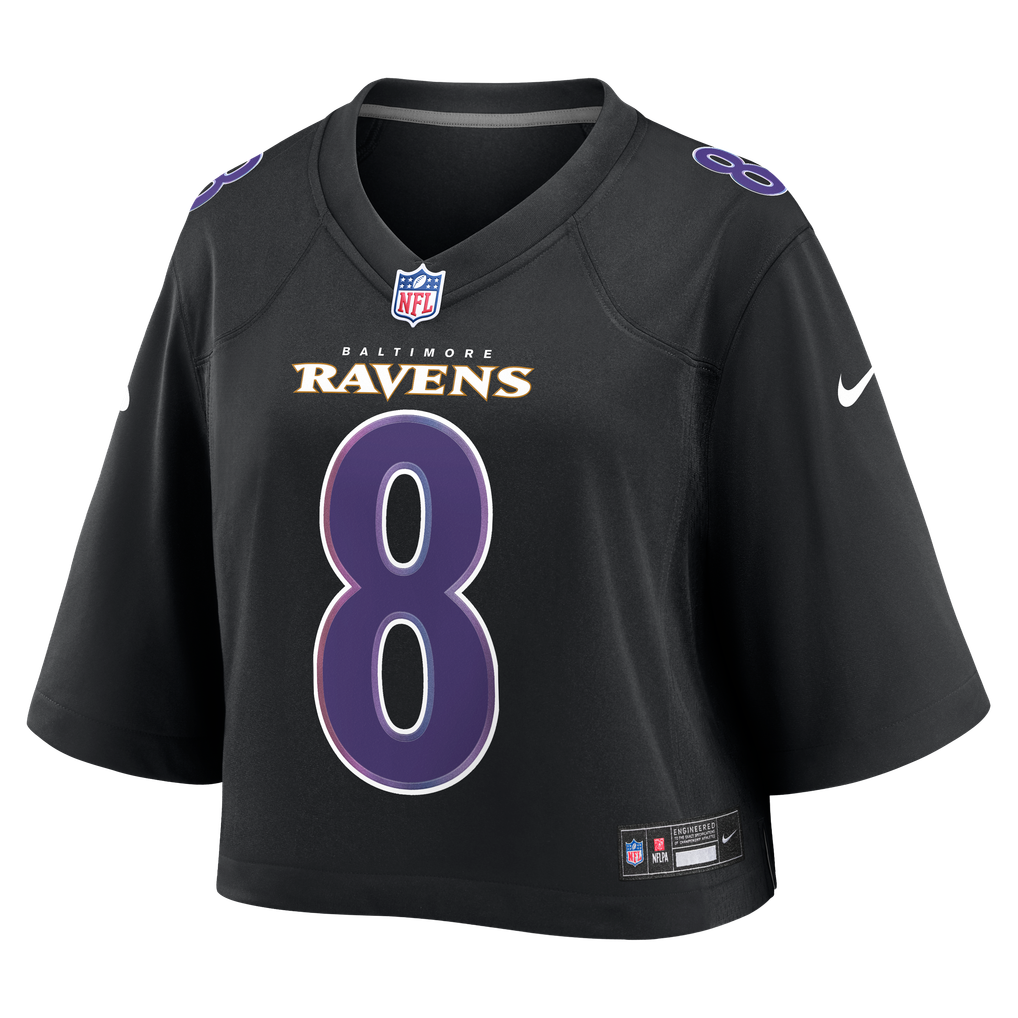 Women's Baltimore Ravens Lamar Jackson Nike Black Cropped Fashion Game Jersey