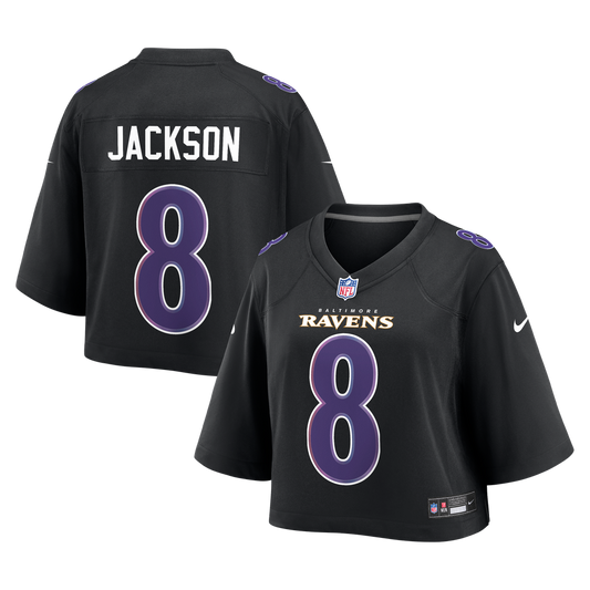 Women's Baltimore Ravens Lamar Jackson Nike Black Cropped Fashion Game Jersey
