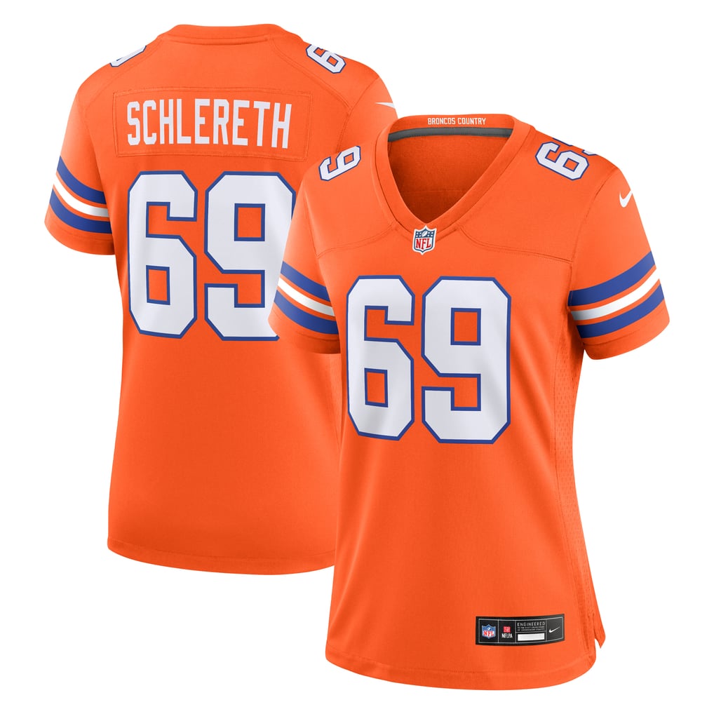 Women's Denver Broncos Mark Schlereth Nike Orange Mile High Collection 1977 Throwback Retired Player Game Jersey - Image 1