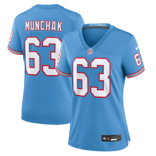 Women's Tennessee Titans Mike Munchak Nike Light Blue Oilers Throwback Retired Player Game Jersey - Image 1