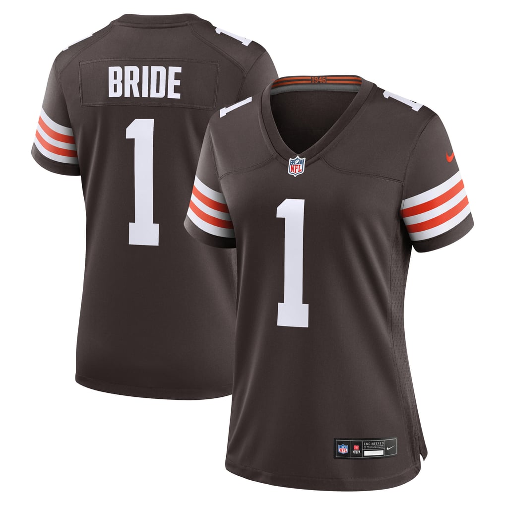 Women's Cleveland Browns Number 1 Bride Nike Brown Game Jersey - Image 2