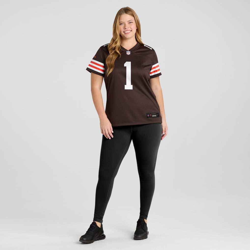 Women's Cleveland Browns Number 1 Bride Nike Brown Game Jersey - Image 7