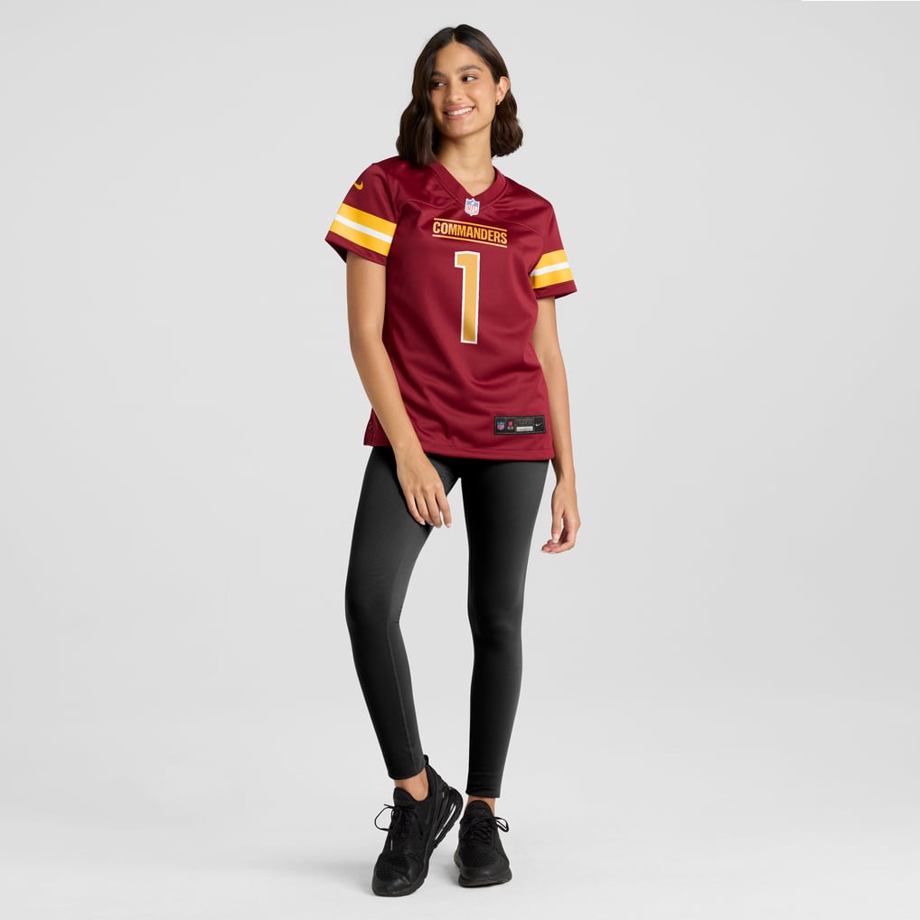 Women's Washington Commanders Number 1 Bride Nike Burgundy Game Jersey - Image 5