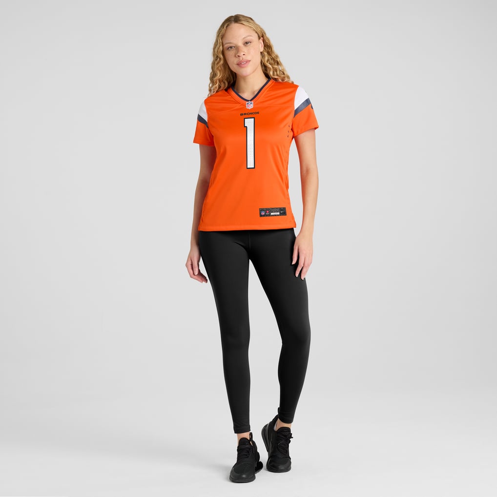 Women's Denver Broncos Number 1 Bride Nike Orange Game Jersey - Image 5