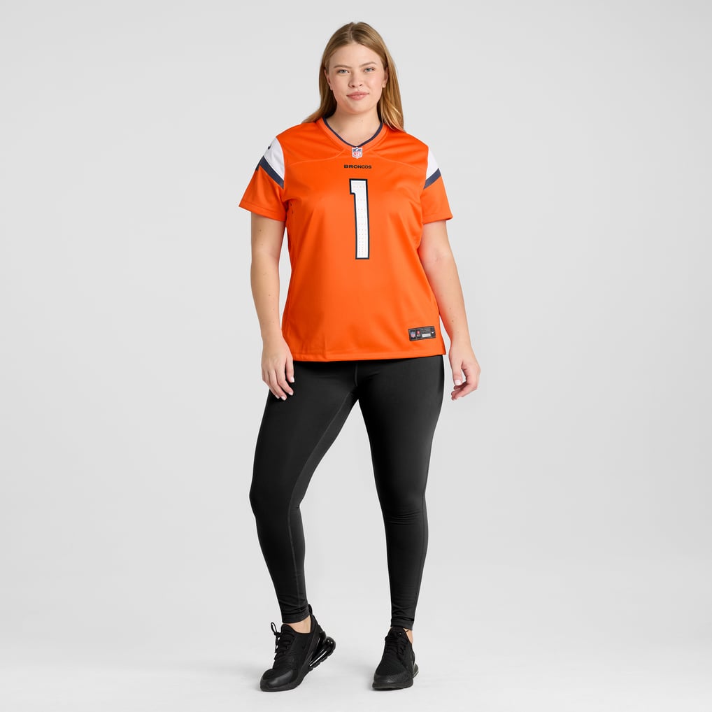 Women's Denver Broncos Number 1 Bride Nike Orange Game Jersey - Image 7