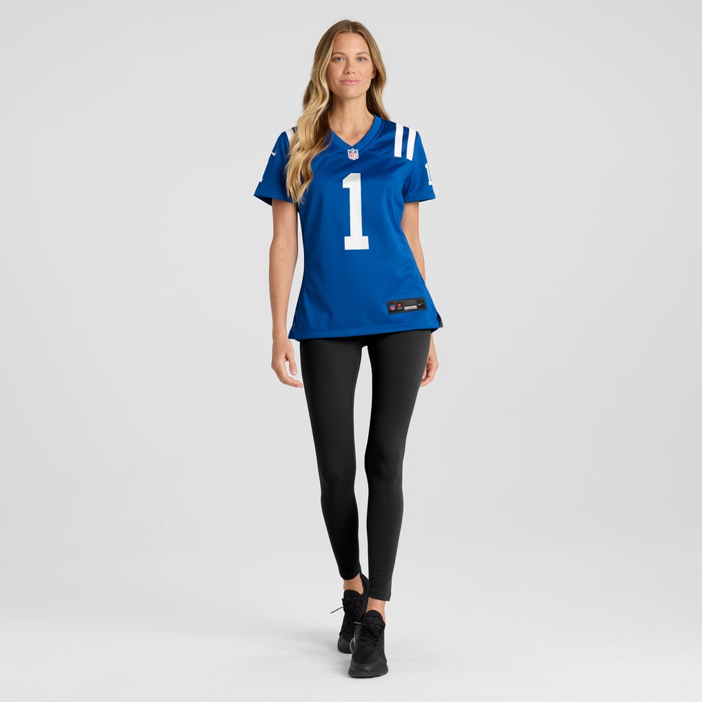 Women's Indianapolis Colts Number 1 Bride Nike Royal Game Jersey - Image 5