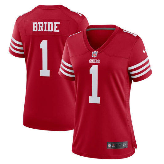 Women's San Francisco 49ers Number 1 Bride Nike Scarlet Game Jersey - Image 1