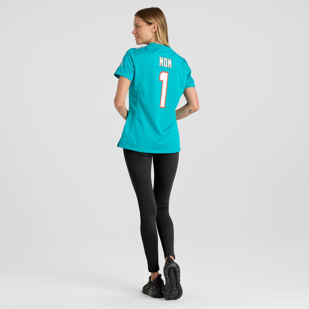 Women's Miami Dolphins Number 1 Mom Nike Aqua Game Jersey - Image 6