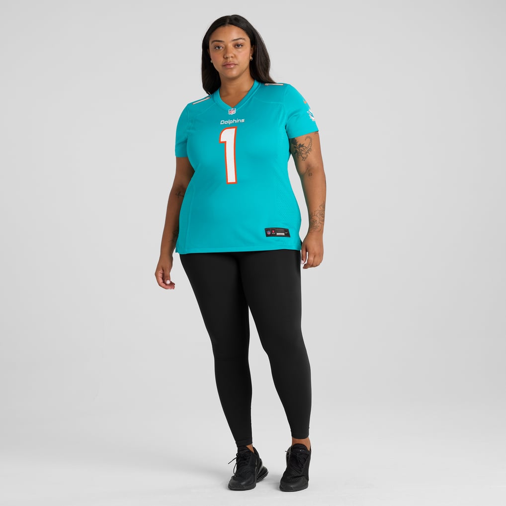 Women's Miami Dolphins Number 1 Mom Nike Aqua Game Jersey - Image 7