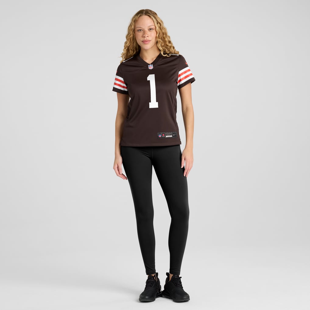 Women's Cleveland Browns Number 1 Mom Nike Brown Game Jersey - Image 5
