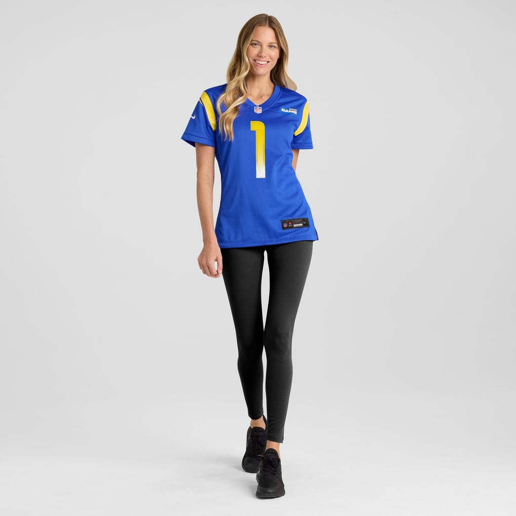Women's Los Angeles Rams Number 1 Mom Nike Royal Game Jersey - Image 5