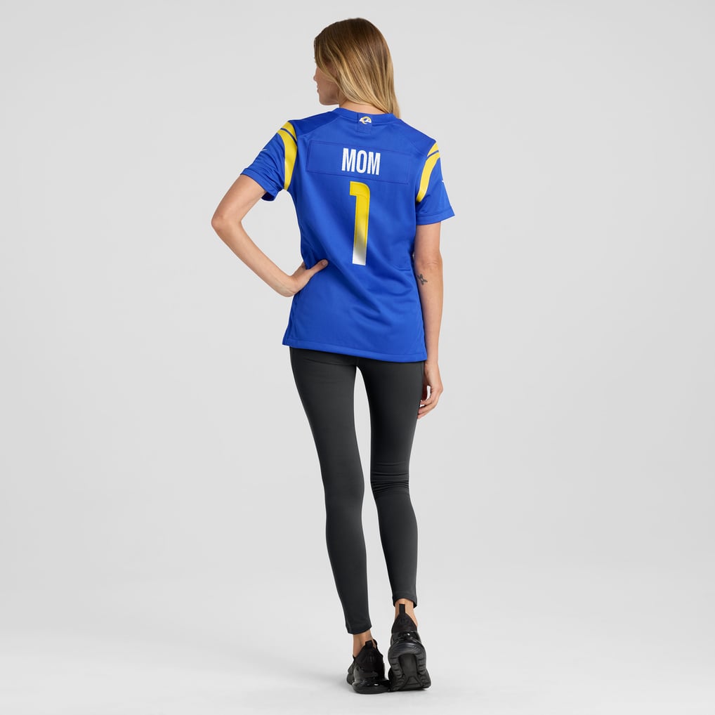 Women's Los Angeles Rams Number 1 Mom Nike Royal Game Jersey - Image 6