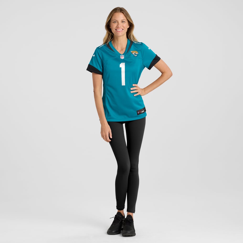 Women's Jacksonville Jaguars Number 1 Mom Nike Teal Game Jersey - Image 5