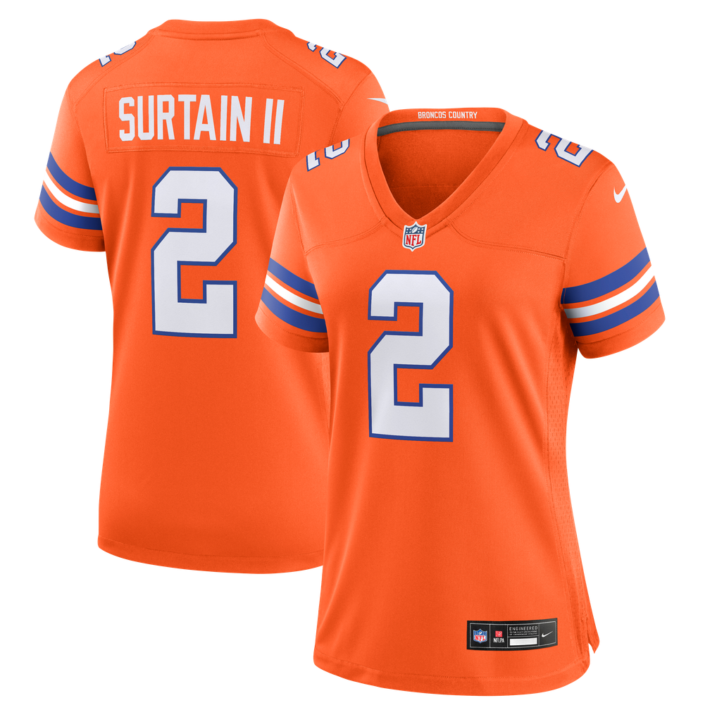 Women's Denver Broncos Patrick Surtain II Nike Orange Mile High Collection 1977 Throwback Player Game Jersey - Image 1