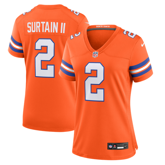 Women's Denver Broncos Patrick Surtain II Nike Orange Mile High Collection 1977 Throwback Player Game Jersey - Image 1