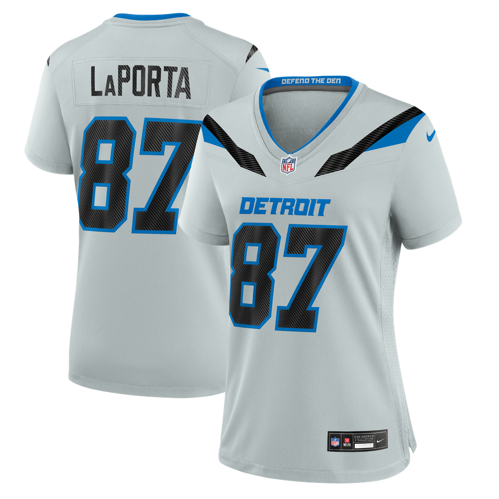 Women's Detroit Lions Sam LaPorta Nike Silver 2026 Rivalries Collection Game Jersey - Image 2