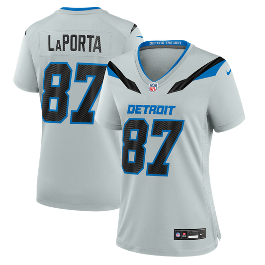Women's Detroit Lions Sam LaPorta Nike Silver 2026 Rivalries Collection Game Jersey - Image 1