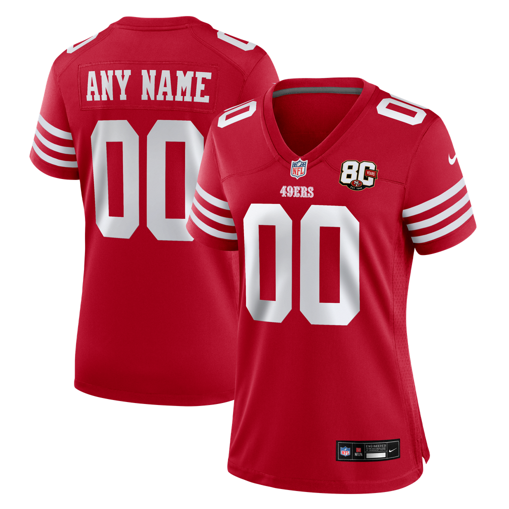 Women's San Francisco 49ers Nike Scarlet 80th Anniversary Custom Game Jersey - Image 2