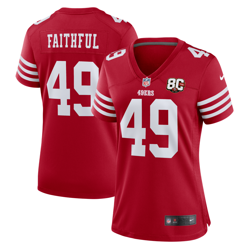 Women's San Francisco 49ers The Faithful Nike Scarlet 80th Anniversary Game Jersey - Image 1