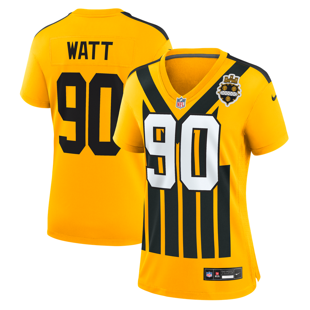 Women's Pittsburgh Steelers T.J. Watt Nike Gold Alternate 1933 Throwback Game Jersey - Image 2