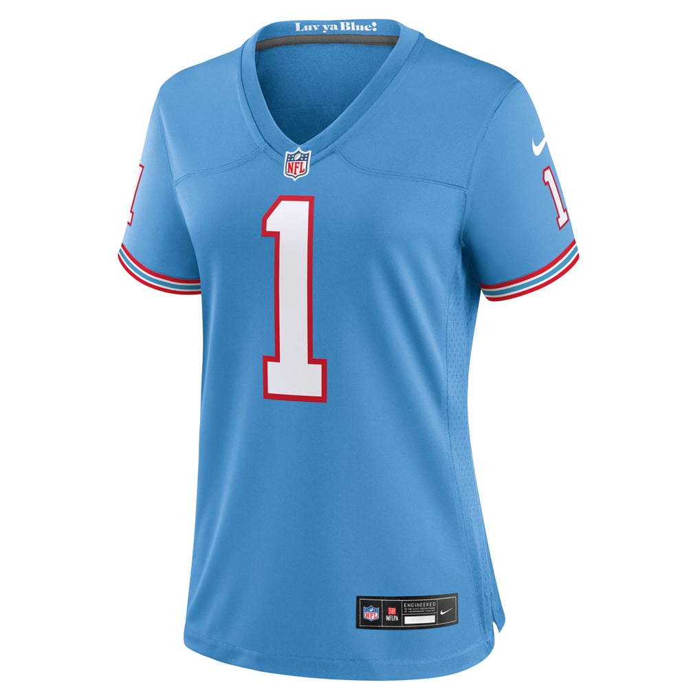 Women's Tennessee Titans Warren Moon Nike Light Blue Oilers Throwback Retired Player Game Jersey - Image 3