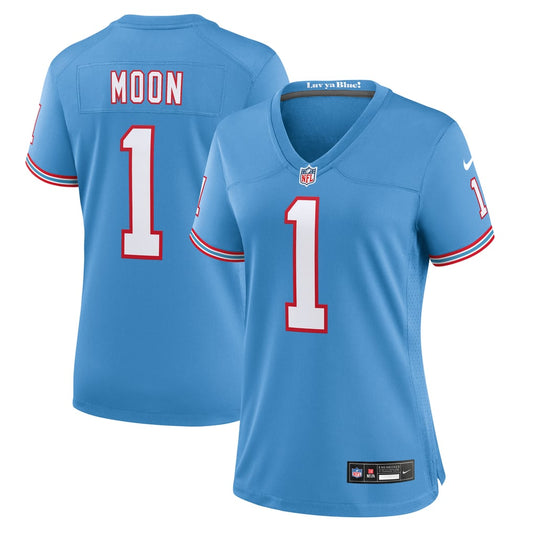 Women's Tennessee Titans Warren Moon Nike Light Blue Oilers Throwback Retired Player Game Jersey - Image 1