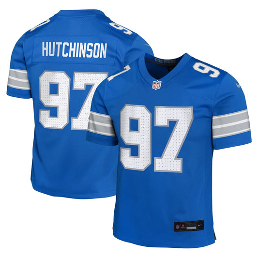Youth Detroit Lions Aidan Hutchinson Nike Blue Game Jersey - Image 1