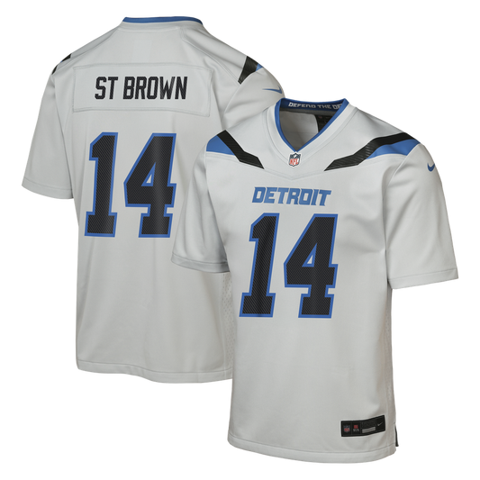 Youth Detroit Lions Amon-Ra St. Brown Nike Silver 2026 Rivalries Collection Game Jersey - Image 1