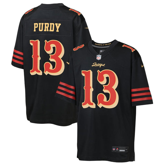 Youth San Francisco 49ers Brock Purdy Nike Black Rivalries Collection Game Jersey - Image 1