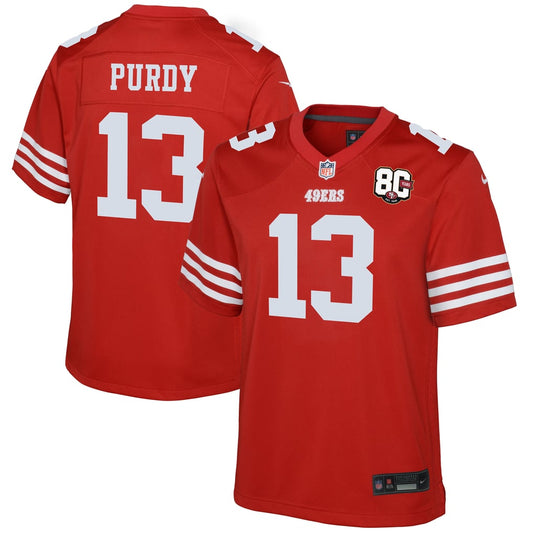 Youth San Francisco 49ers Brock Purdy Nike Scarlet 80th Anniversary Game Jersey - Image 1