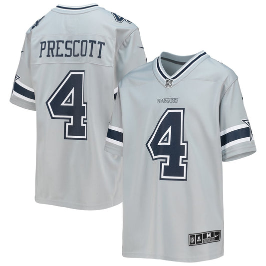 Youth Dallas Cowboys Dak Prescott Nike Silver Inverted Team Game Jersey - Image 1