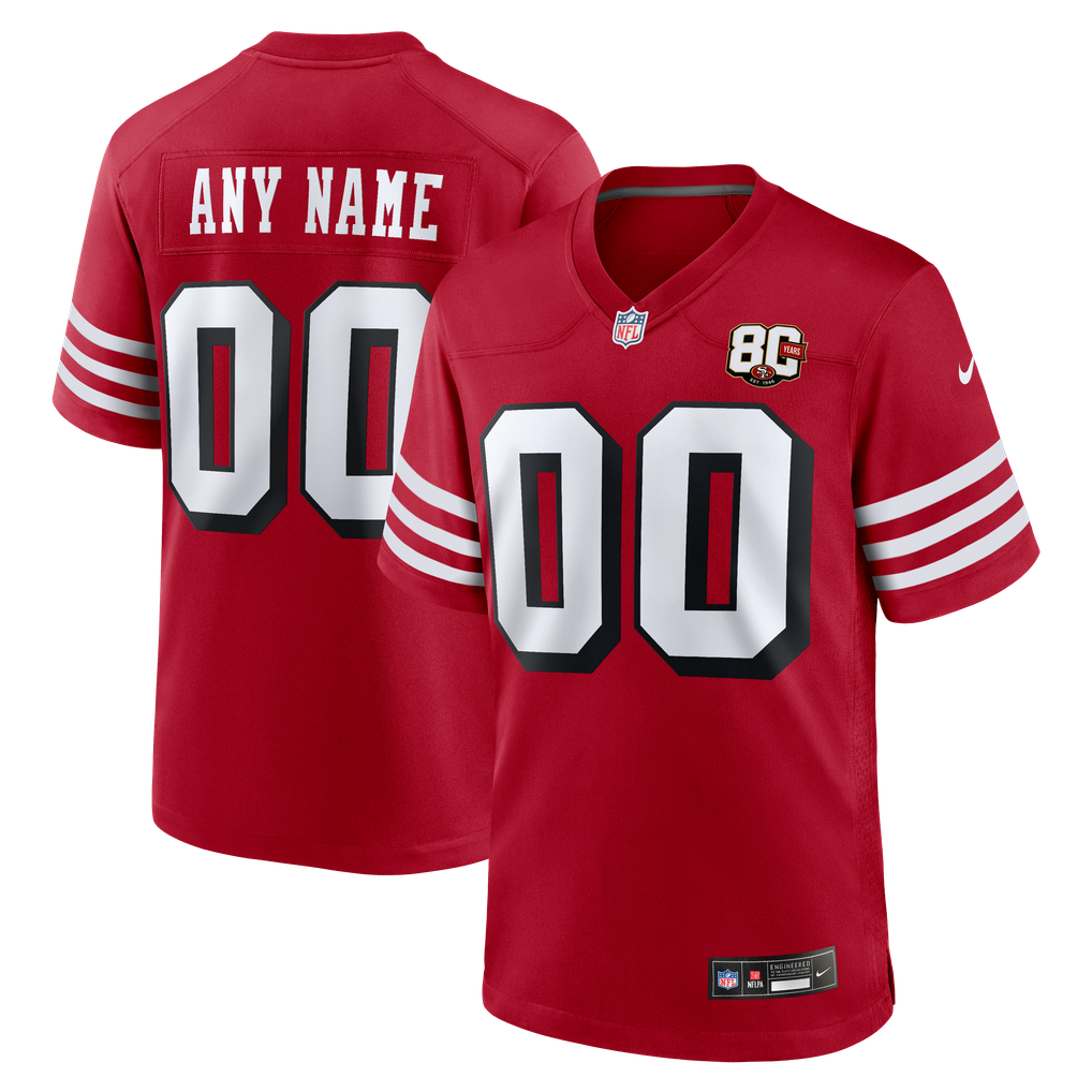 Youth San Francisco 49ers Nike Red 80th Anniversary Alternate Custom Game Jersey - Image 2