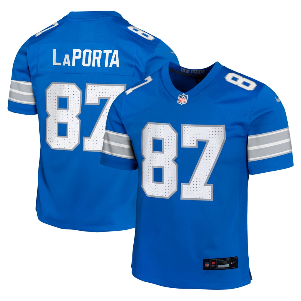 Youth Detroit Lions Sam LaPorta Nike Blue Game Jersey - Image 2