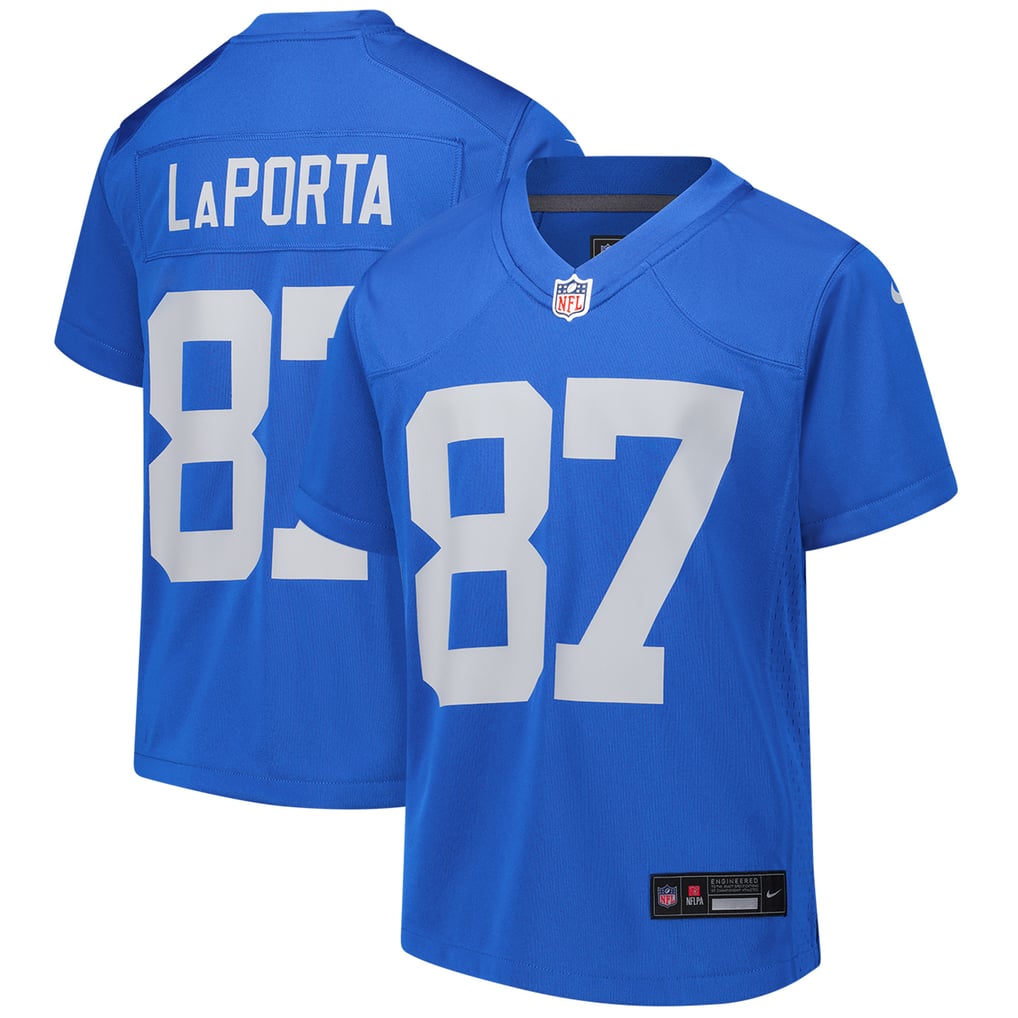 Youth Detroit Lions Sam LaPorta Nike Blue Game Jersey - Image 2