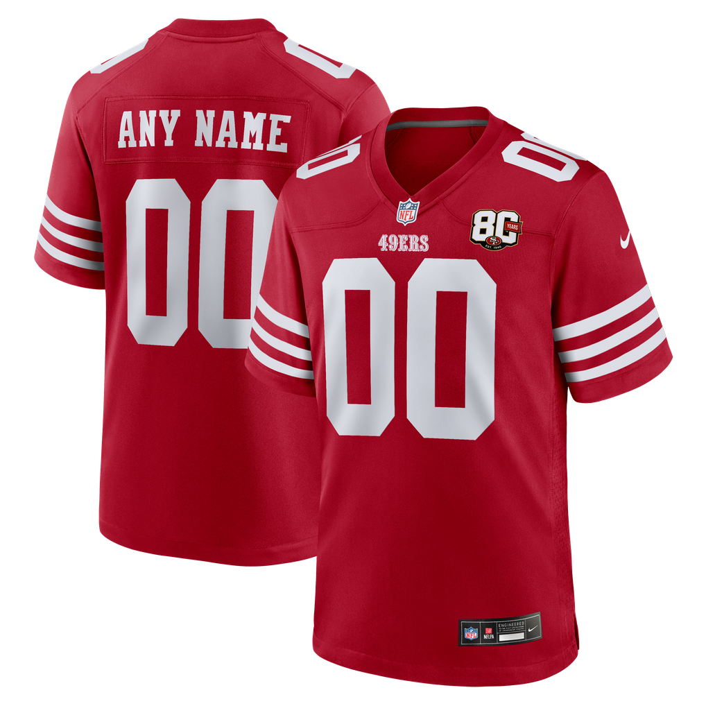 Youth San Francisco 49ers Nike Scarlet 80th Anniversary Custom Game Jersey - Image 1