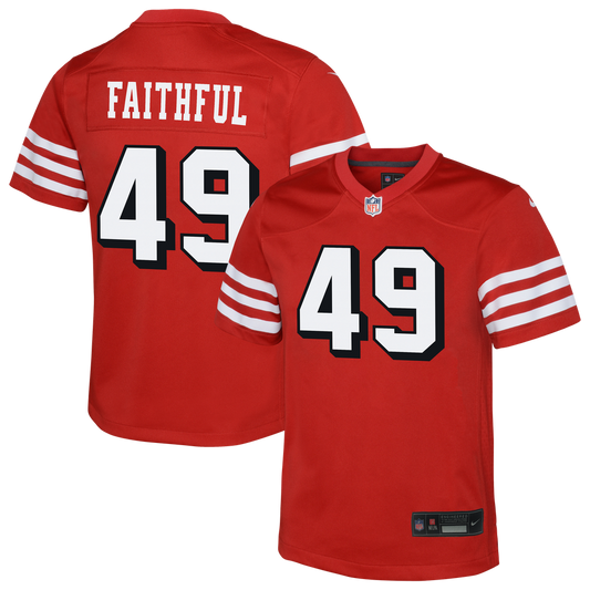 Youth San Francisco 49ers The Faithful Nike Scarlet Alternate 2 Game Jersey - Image 1